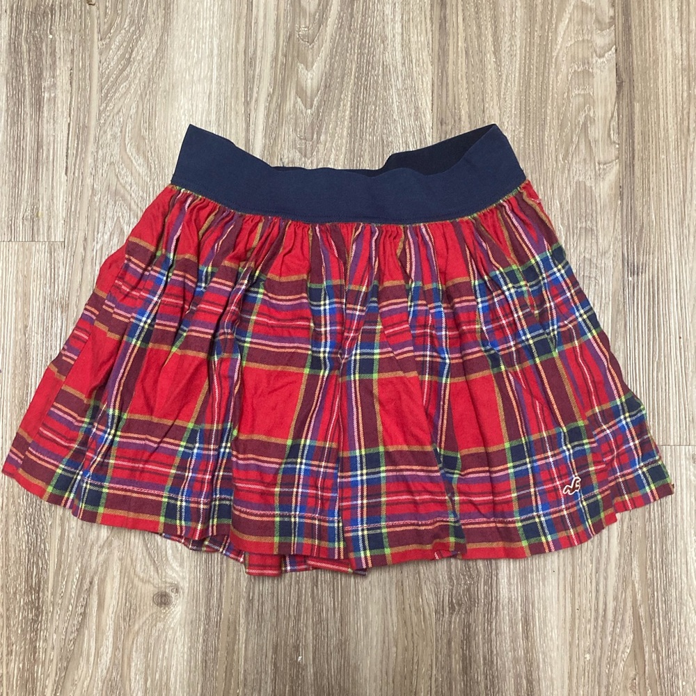 HOLLISTER y2k RARE vtg Red Plaid MINI SKIRT Navy Lined Flirty Flouncy Style Sz M
